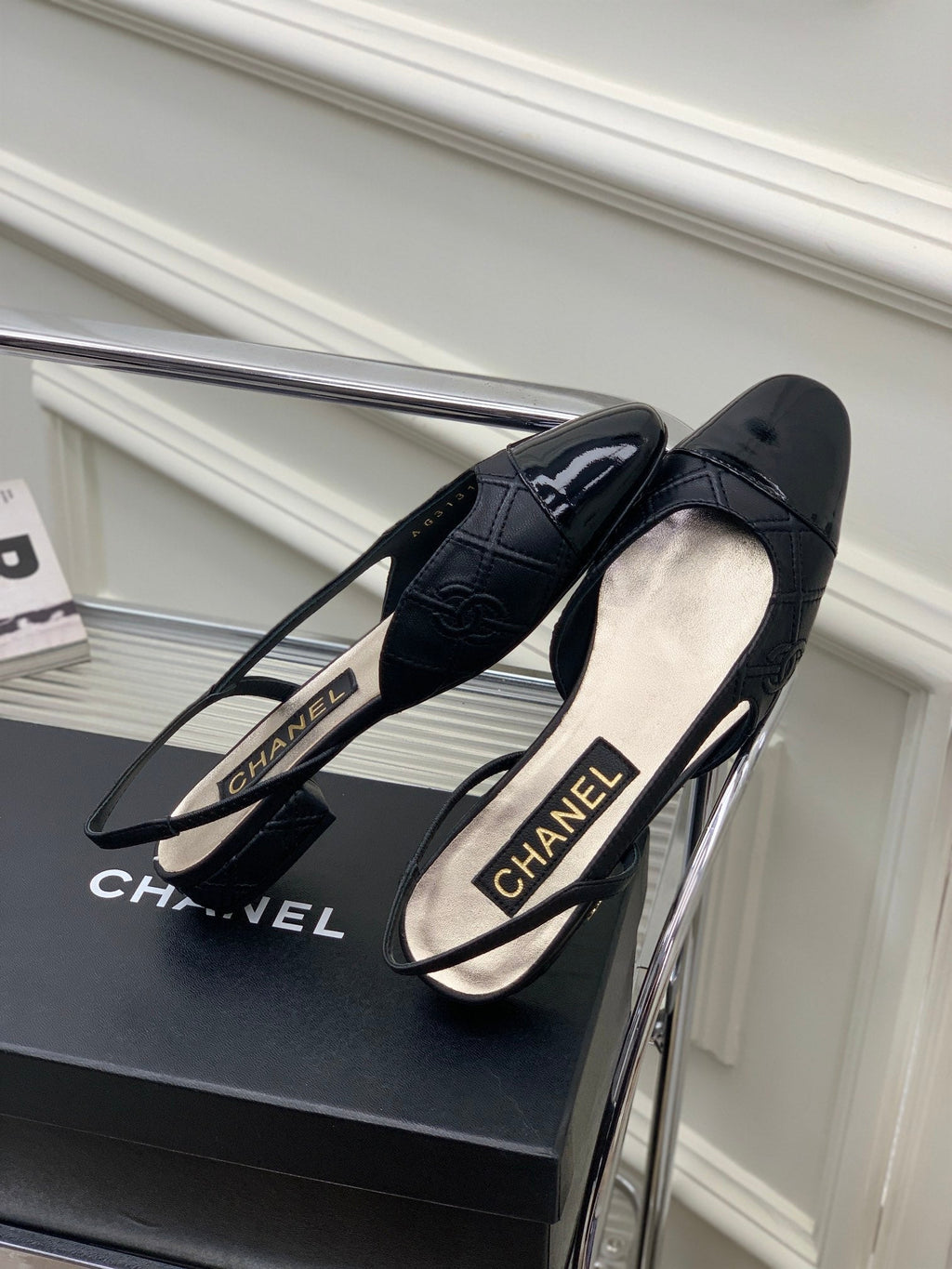 CHANEL SLINGBACKS 20 BLACK CALFSKIN