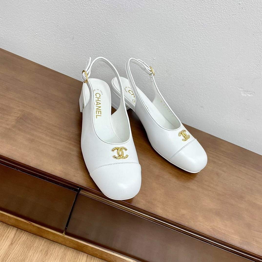 CHANEL HIGH SLINGBACKS WHITE CALFSKIN